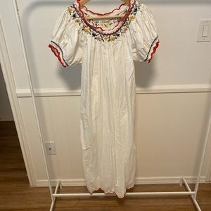 Doen white embroidered smocked dress with puff sleeve